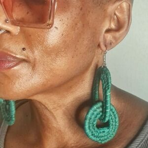Elegant Green Raffia Woven Earrings